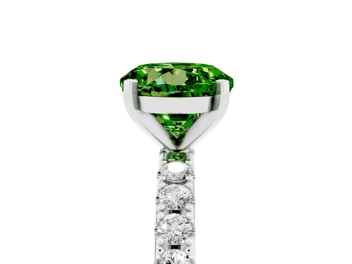 Round Cut Peridot Solitaire Pavé Band with Four-Prong Setting Silver