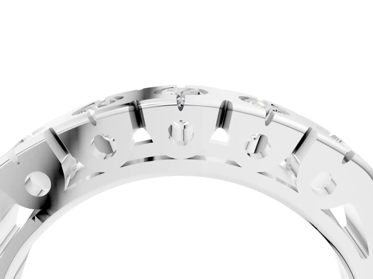 Channel Set Round Diamond Flat Band with Prong Setting Silver