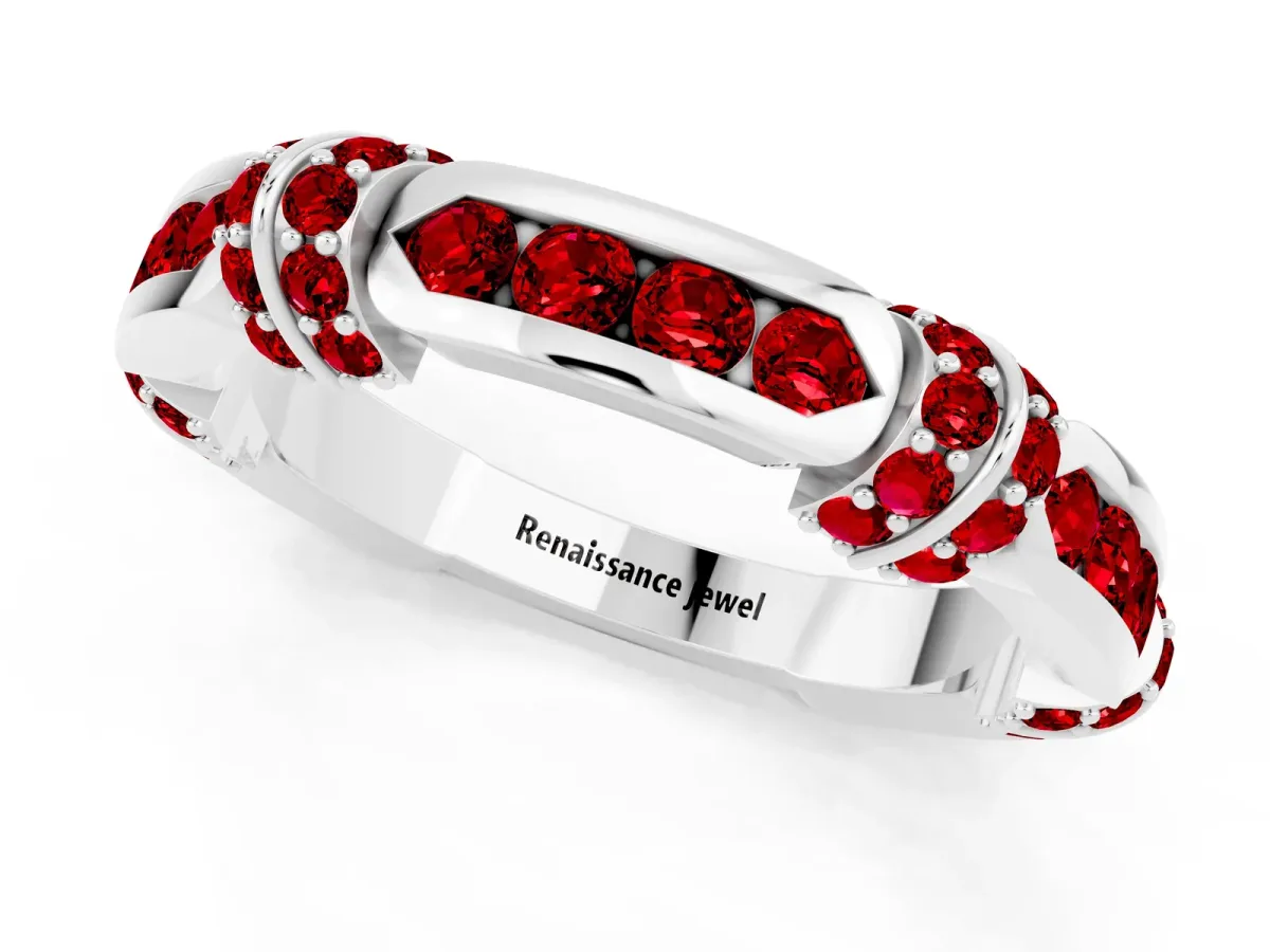 Pavé Round Ruby Link Band with Bezel Setting Silver