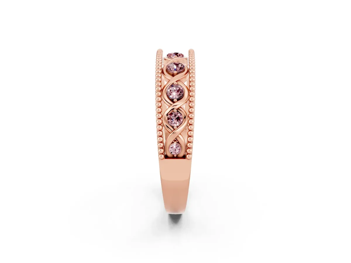 Round Morganite Twist Milgrain Band with Bezel Setting Rose gold