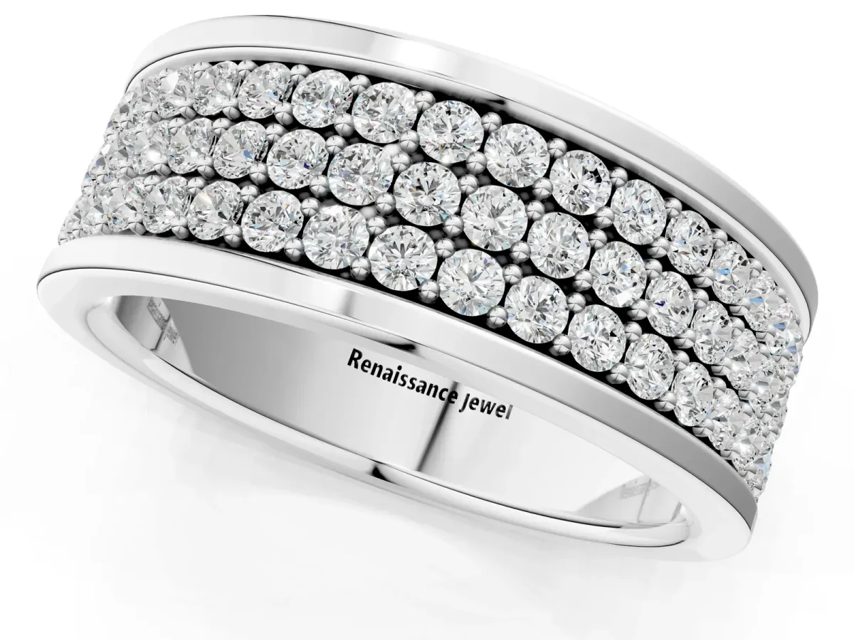 Round Diamond Multi-Row Pavé Mens Band Platinum