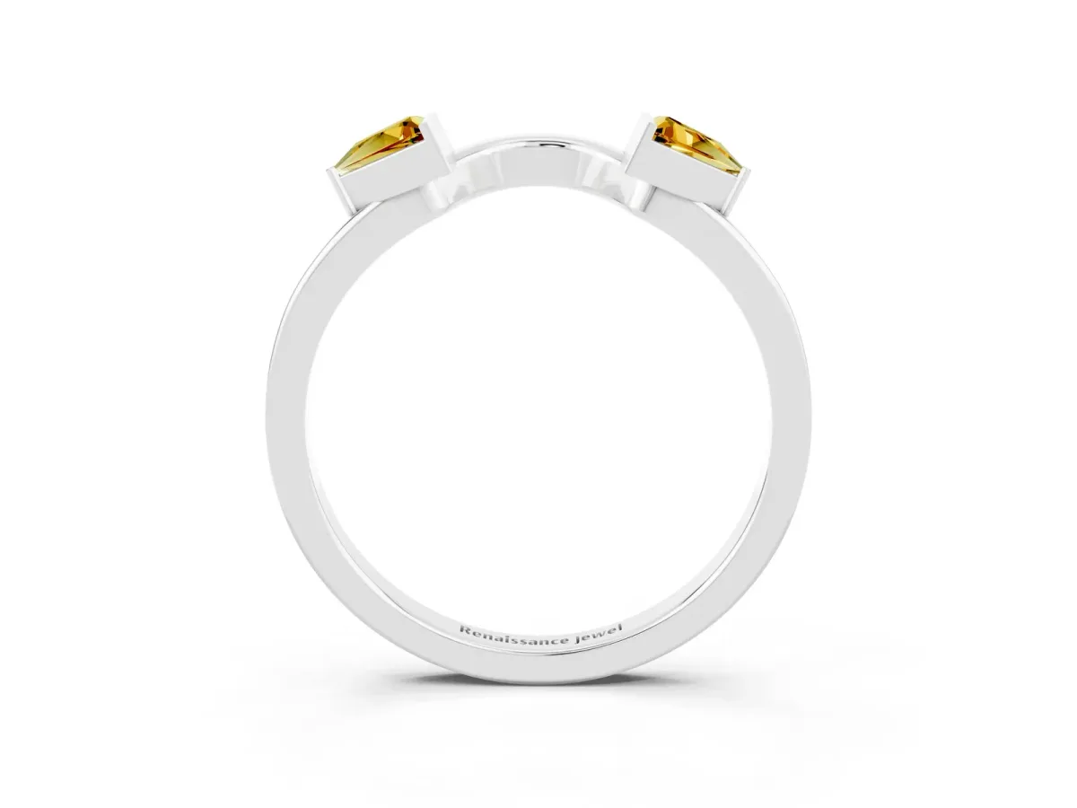 Trillion Citrine Open Band Ring with Bezel Setting White gold
