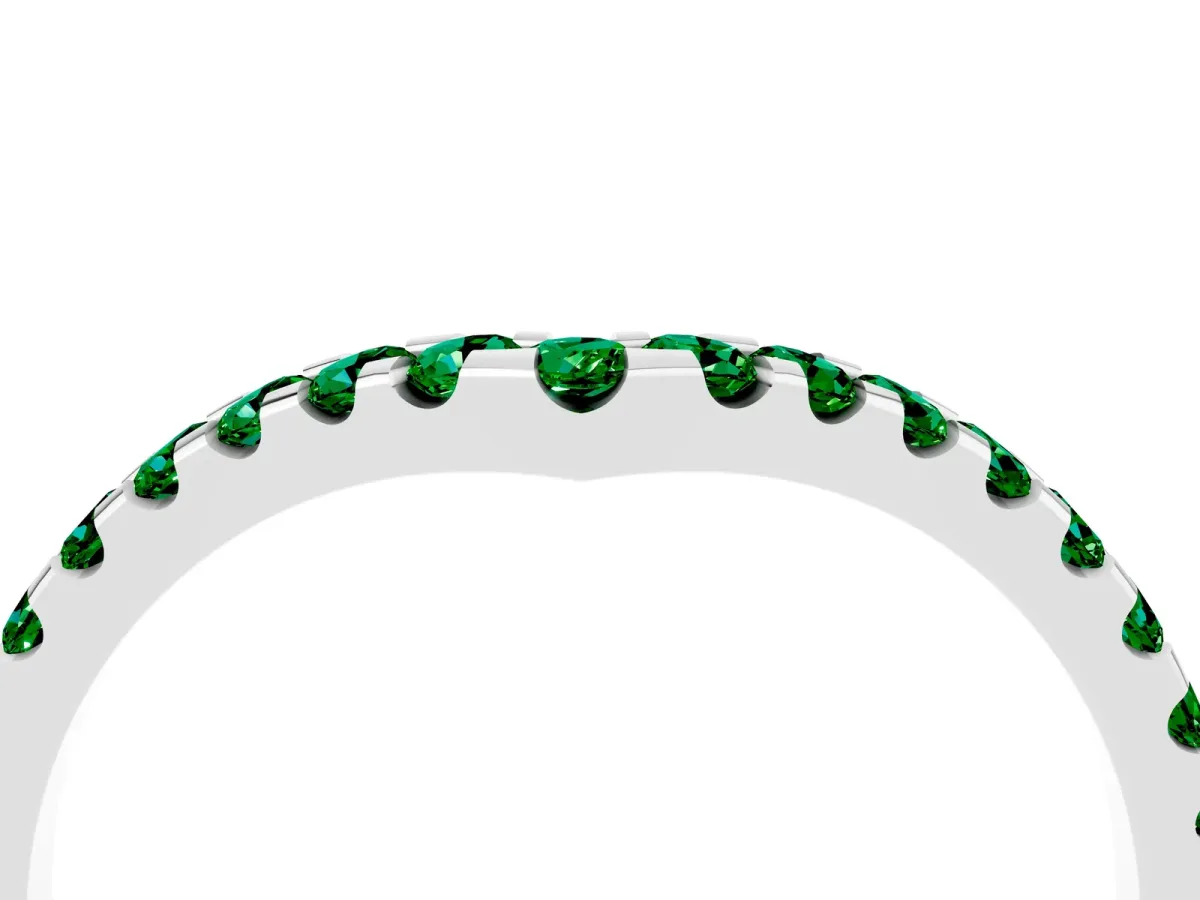 Pavé Round Emerald Chevron Band with Shared Prong Setting Silver