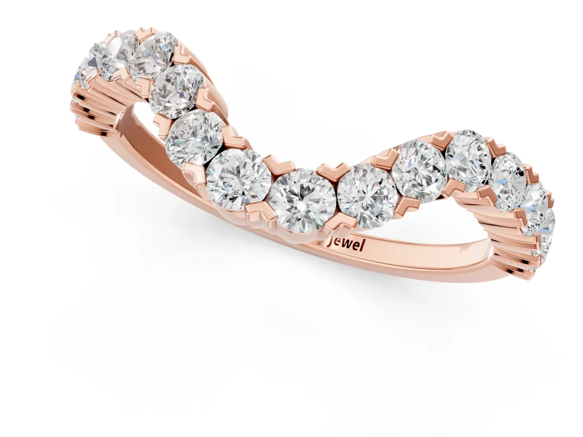 V-Shaped Diamond Round Cut Pavé Band with Prong Setting Rose gold