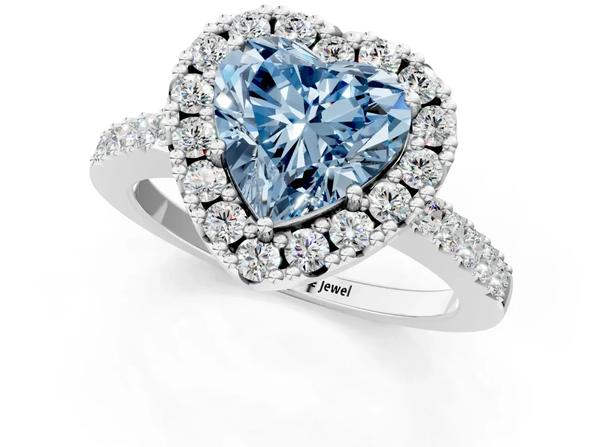 Fancy Blue Heart Cut Halo Diamond Pavé Solitaire Ring Platinum