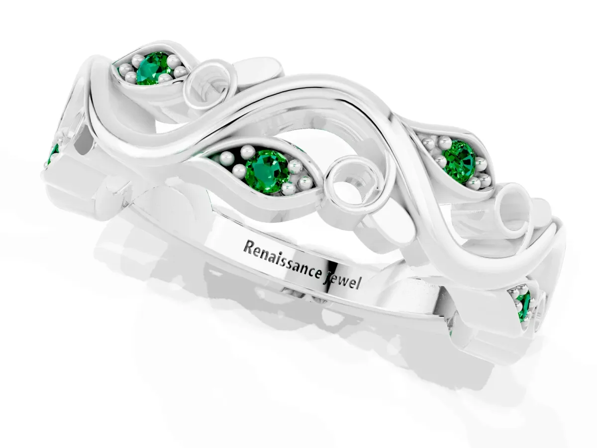 Marquise Emerald Vine Eternity Band with Bezel Setting Silver