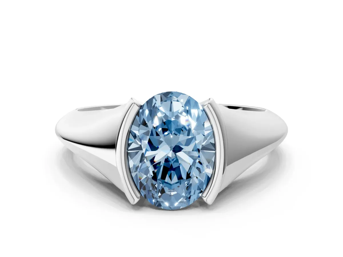 Fancy Blue Oval Cut Solitaire Tension Set Diamond Ring Platinum