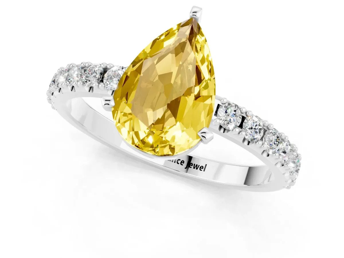 Pear Cut Yellow Sapphire Solitaire Pavé Band with Four-Prong Setting Silver