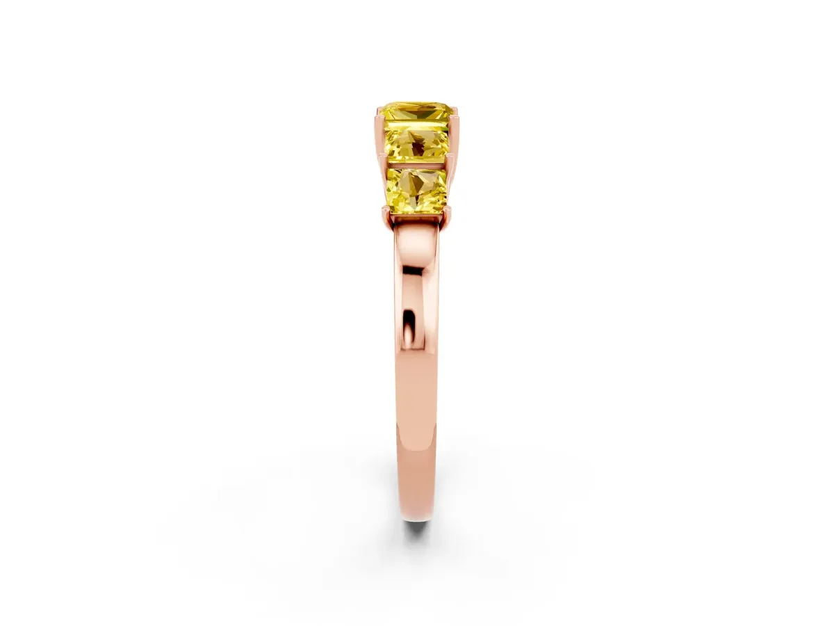 Princess Cut Five-Stone Yellow Sapphire Ring with Classic Prong Setting Rose gold