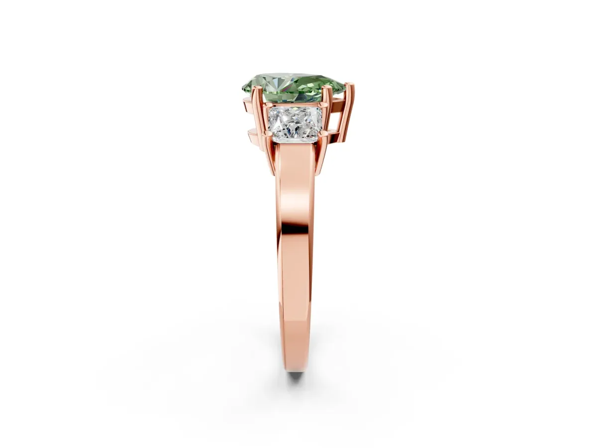 Fancy Green Three-Stone Pear Cut Cut Solitaire Ring with Prong Setting Rose gold