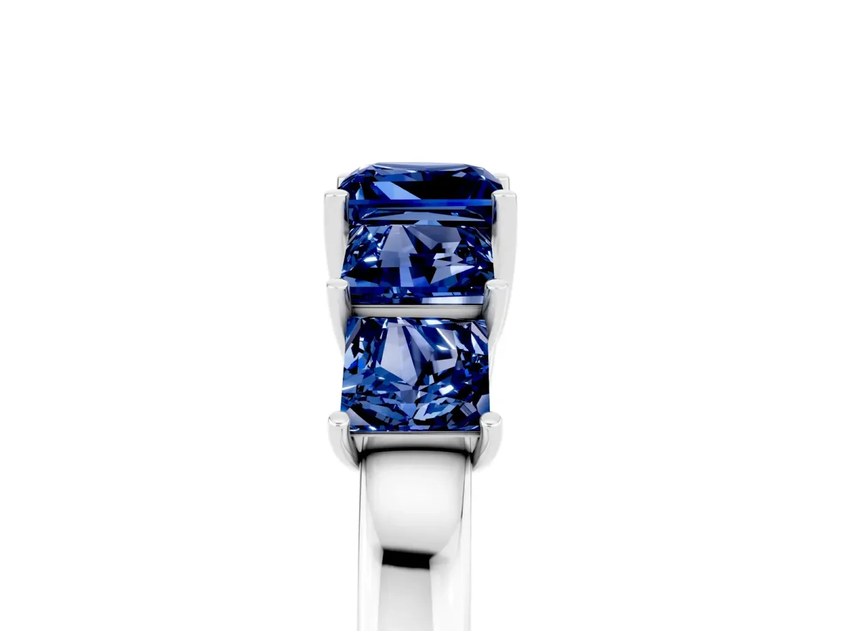 Princess Cut Five-Stone Blue Sapphire Ring with Classic Prong Setting Silver