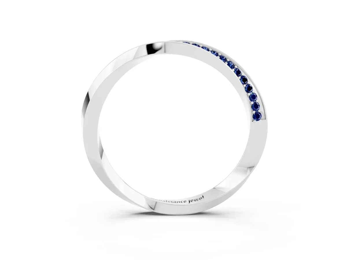Pavé Round Blue Sapphire Twist Band White gold