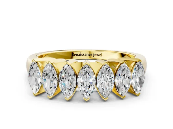 Marquise Diamond Prong Set White Gold Curved Band Yellow gold