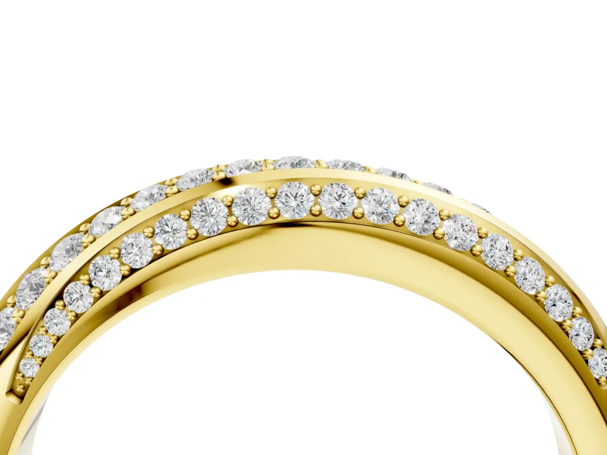 Double Row Pavé Round Diamond Channel Set Band Yellow gold