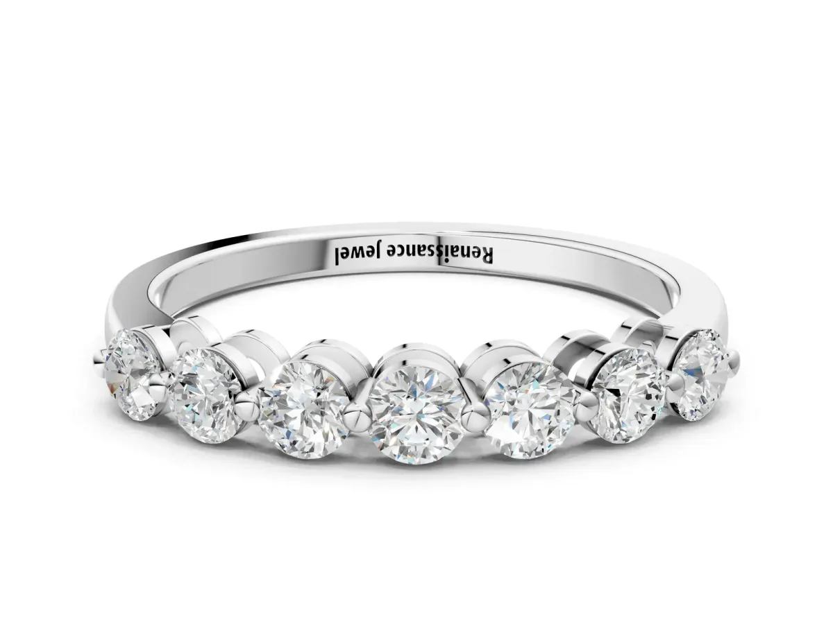 Round Cut Diamond Prong Set Half Eternity Band Platinum