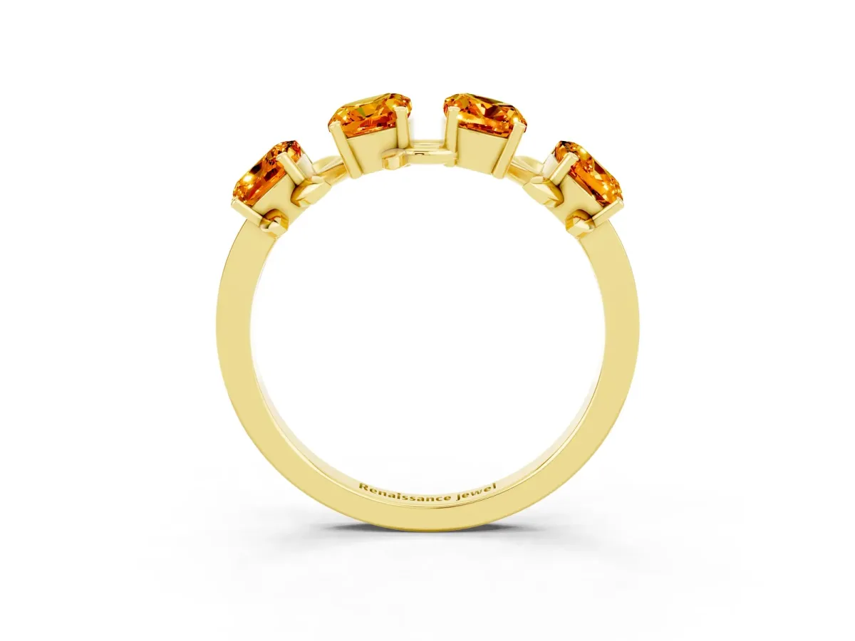 Emerald Cut Citrine Prong-Set Half Eternity Band Yellow gold