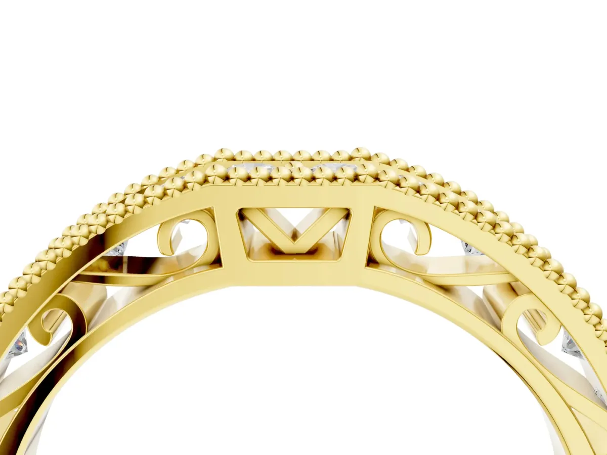 Milgrain Round Diamond Pavé Chevron Band Yellow gold