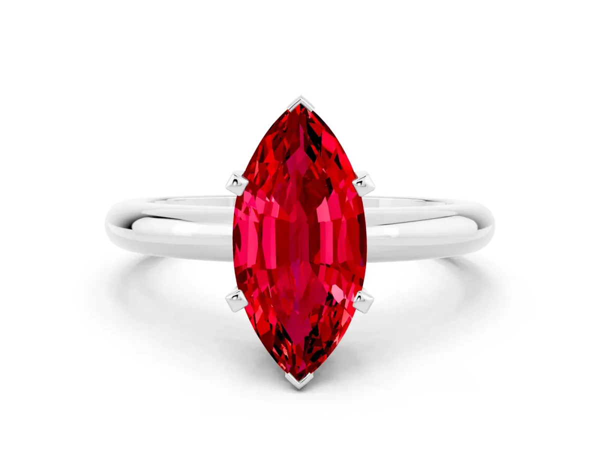 Marquise Cut Ruby Solitaire Engagement Ring with Round Band and Four-Prong Setting Silver