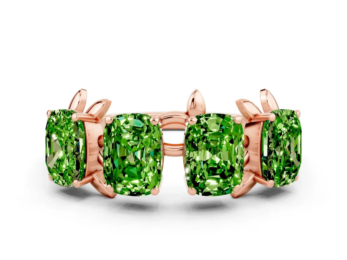 Emerald Cut Peridot Prong-Set Half Eternity Band Rose gold