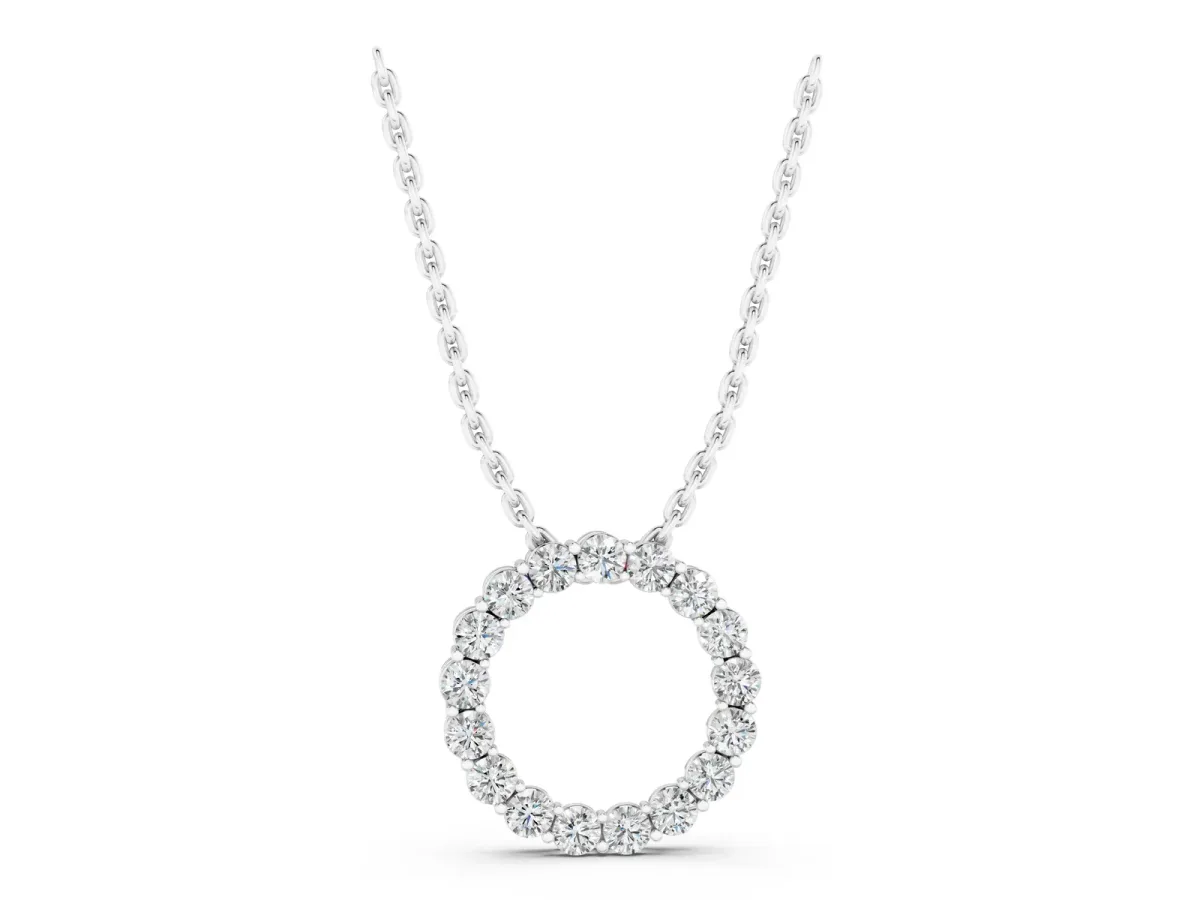 Round Diamond Circle Pendant with Prong Setting White gold