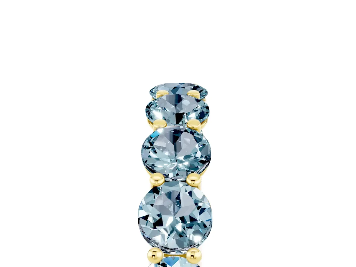 Round Aquamarine Shared Prong Eternity Band Yellow gold