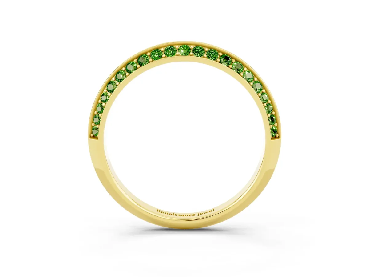 Double Row Pavé Round Peridot Eternity Band with Channel Setting Yellow gold