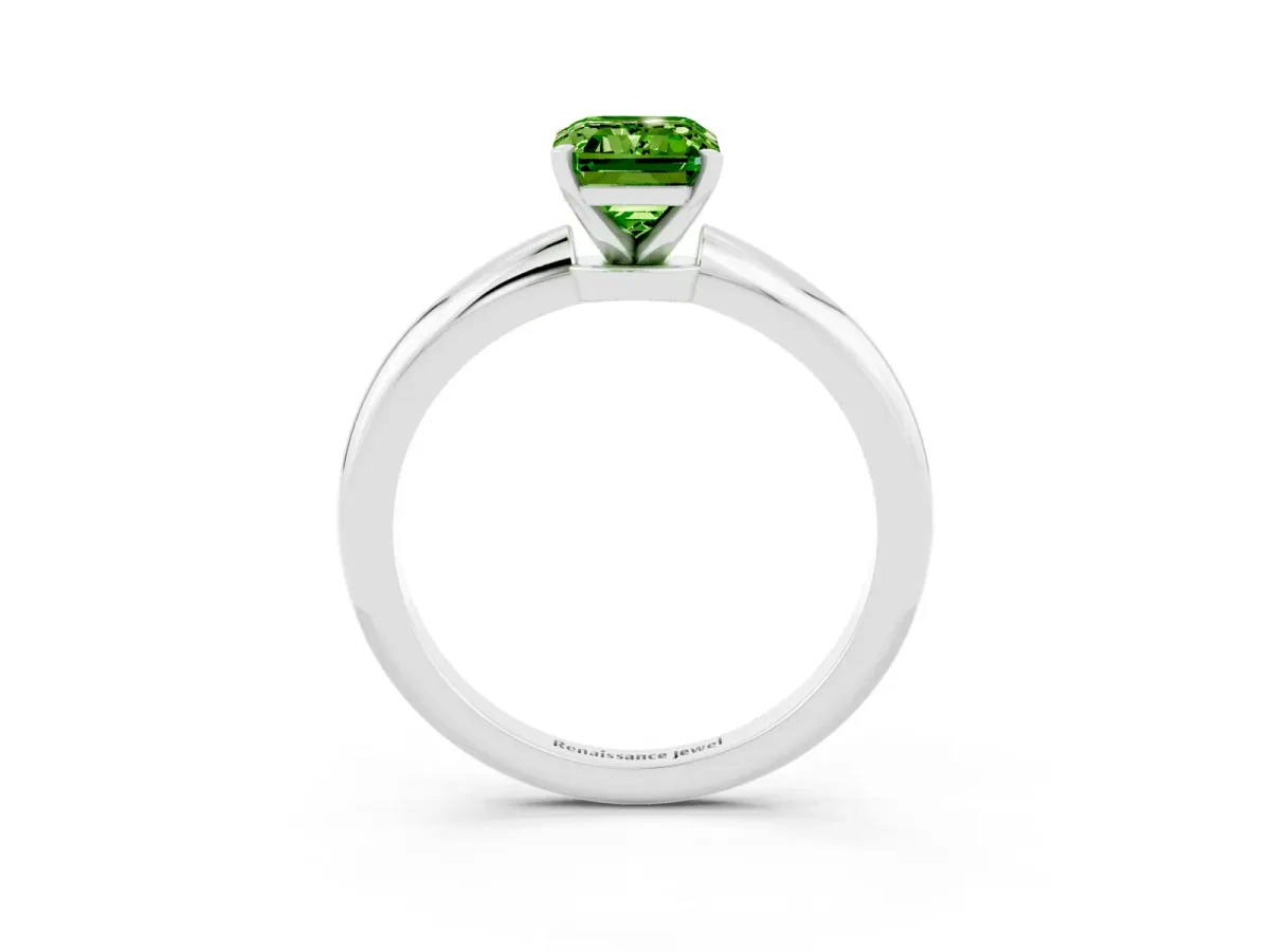 Emerald Cut Peridot Solitaire Ring with Six-Prong Setting and Classic Band White gold