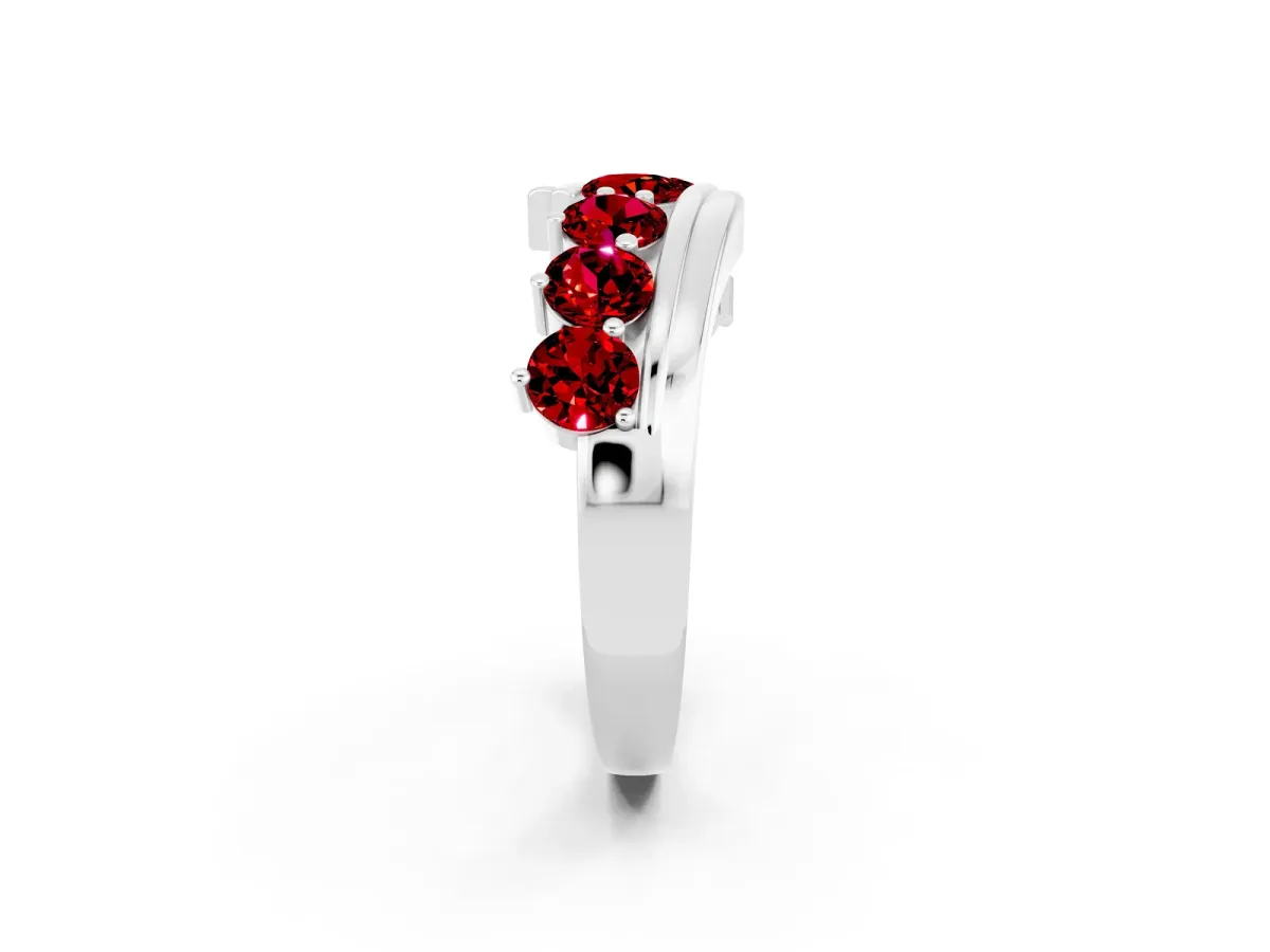 Round Ruby Wave Band with Channel and Shared Prong Setting Platinum