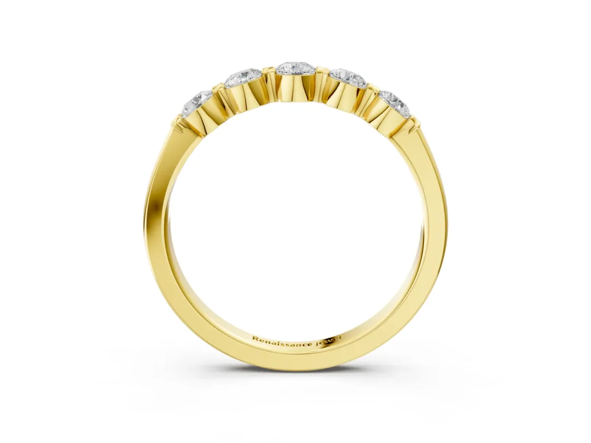 Five-Stone Round Cut Diamond Prong-Set Half Eternity Band Yellow gold