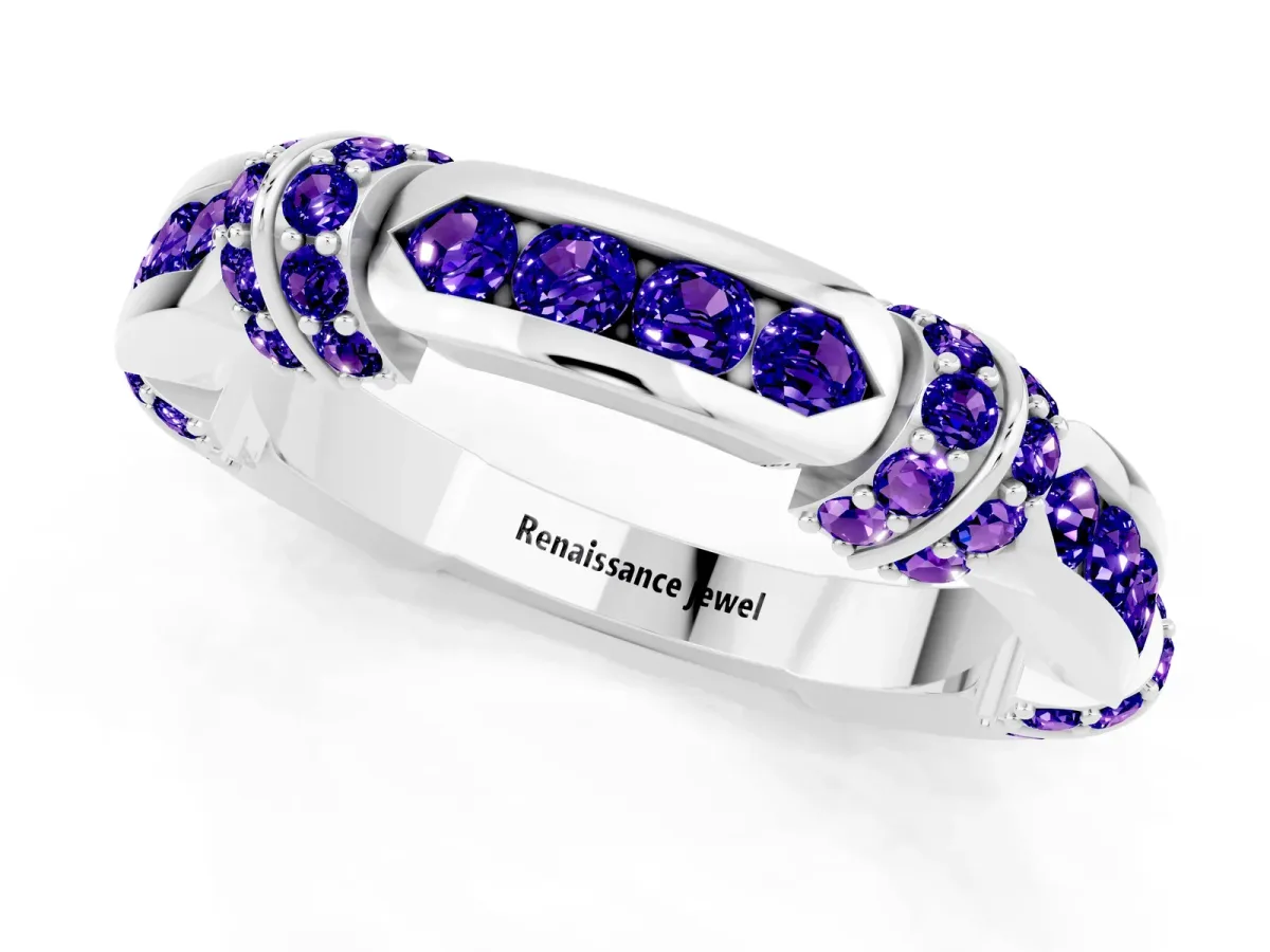 Pavé Round Tanzanite Link Band with Bezel Setting Silver