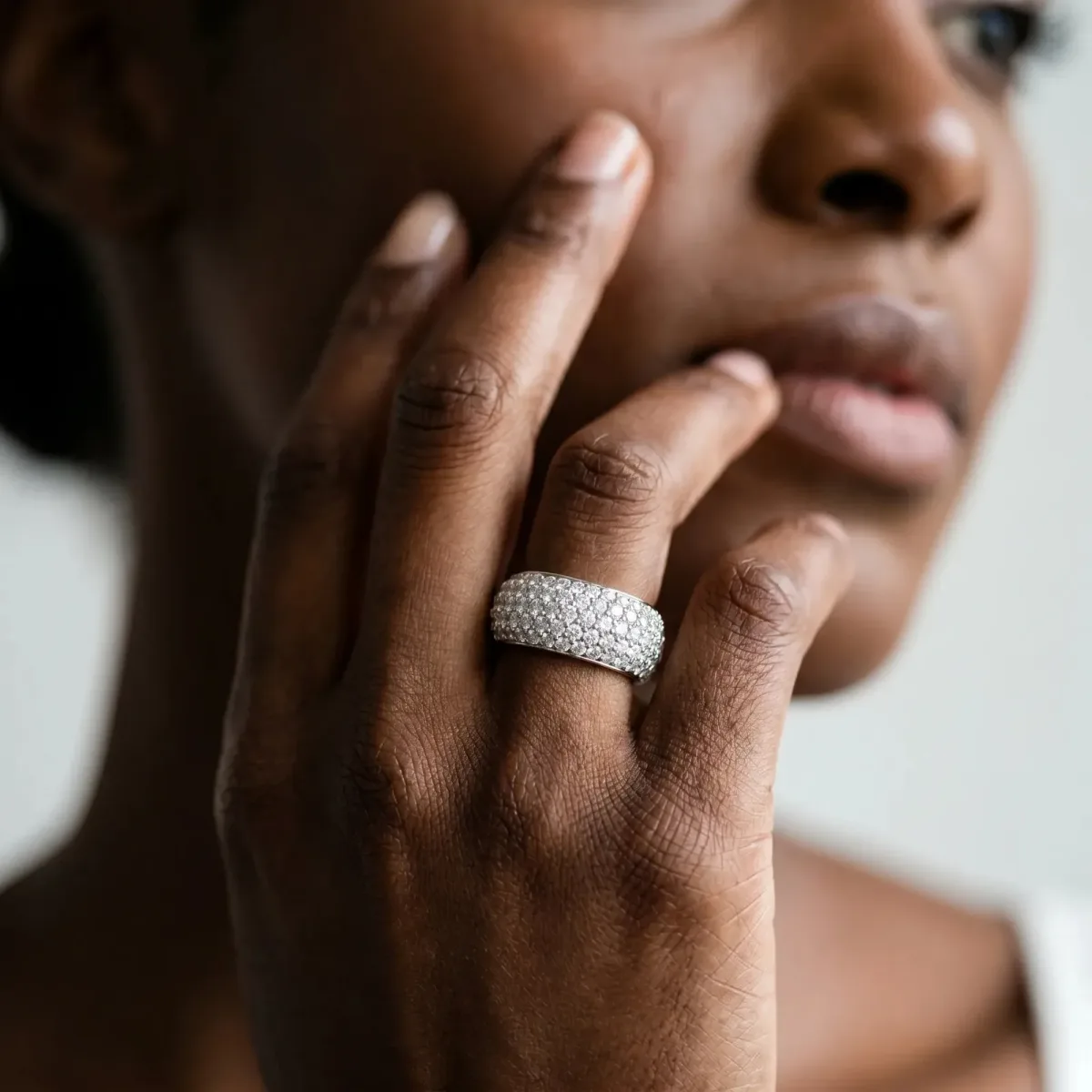 Pavé Round Diamond Wide Band with Micro-Prong Setting Silver