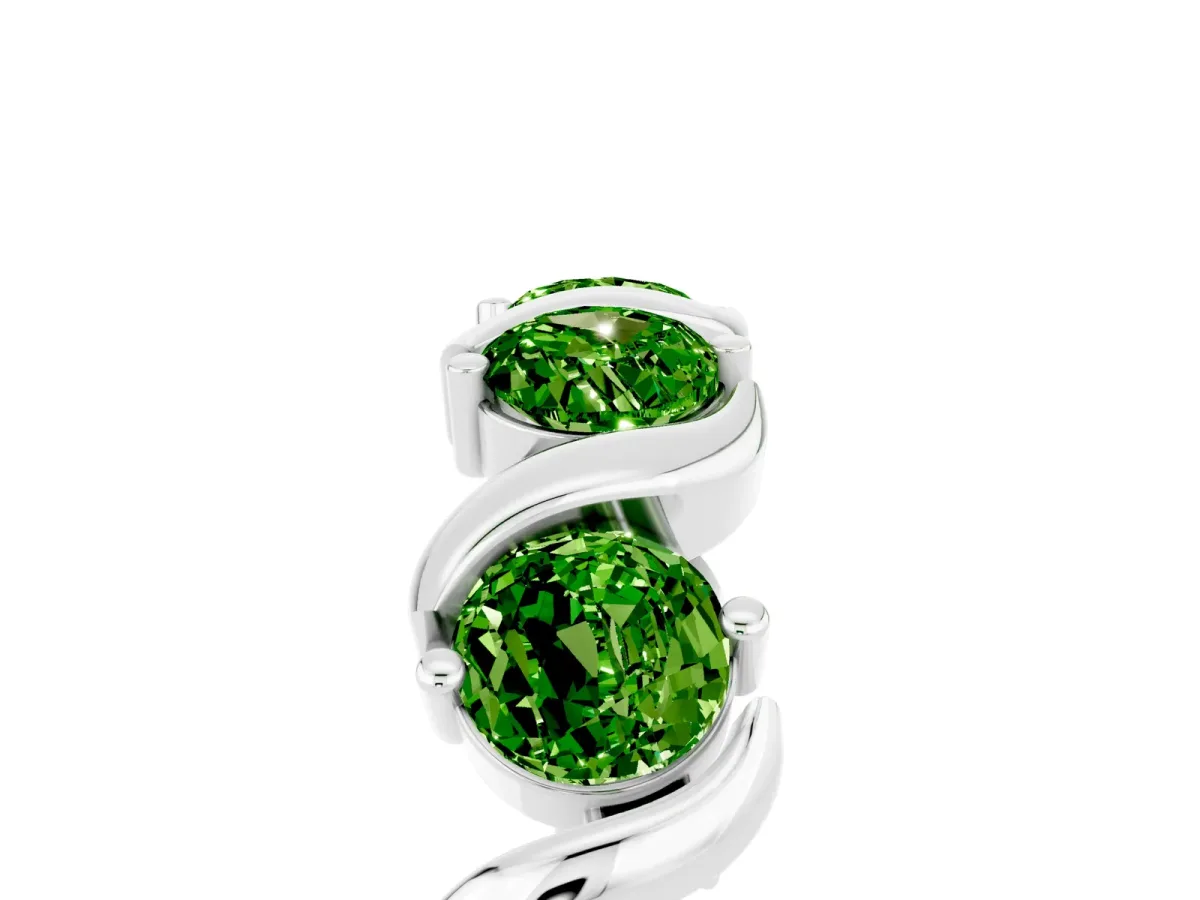 Round Peridot Half Eternity Band with Wave Prong Setting Platinum