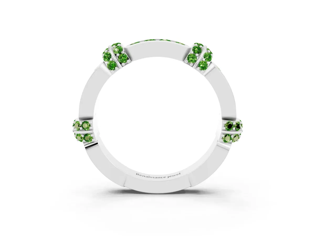 Pavé Round Peridot Link Band with Bezel Setting Platinum