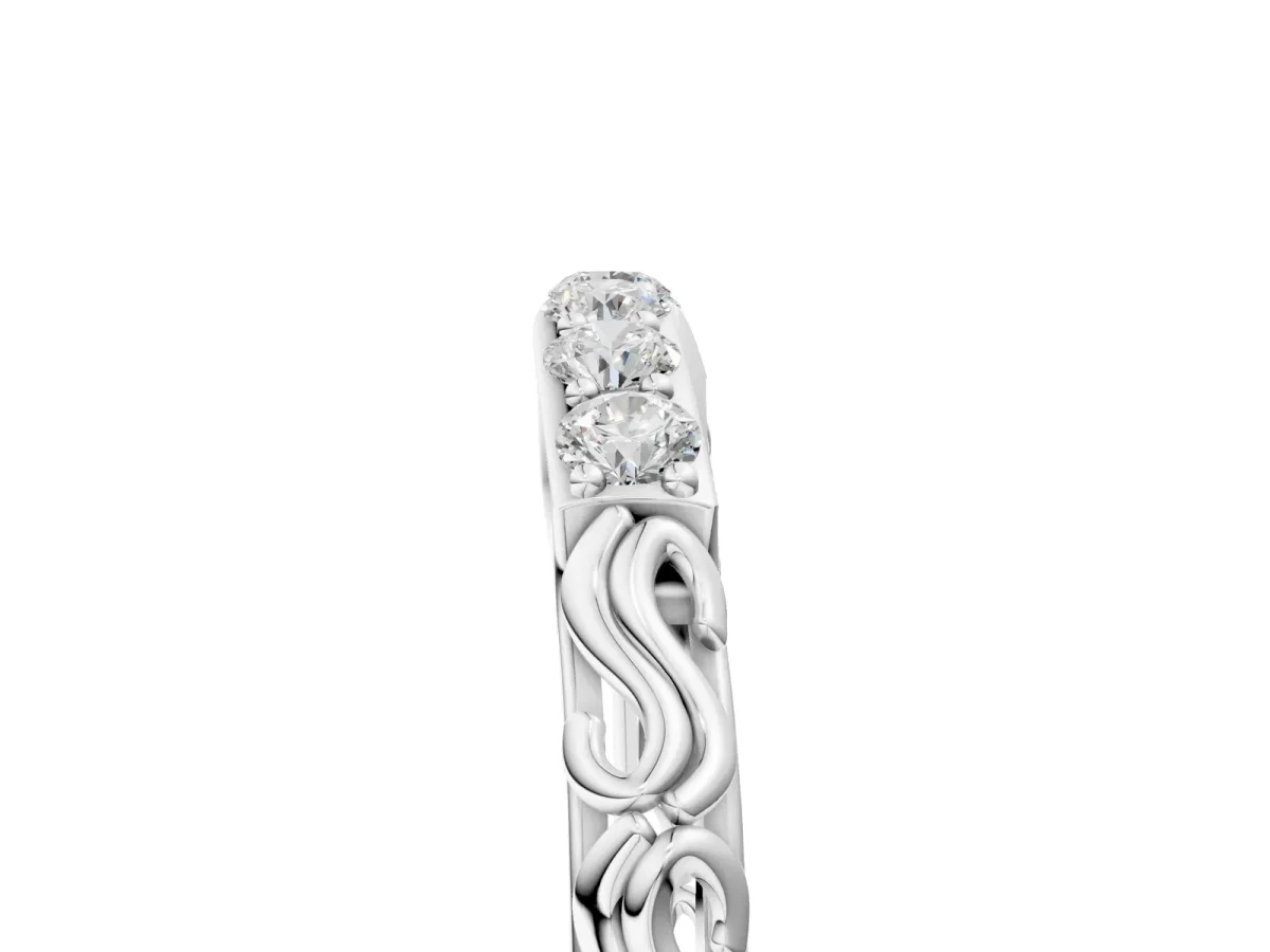 Round Diamond Bar Set Eternity Band with Filigree Design Platinum
