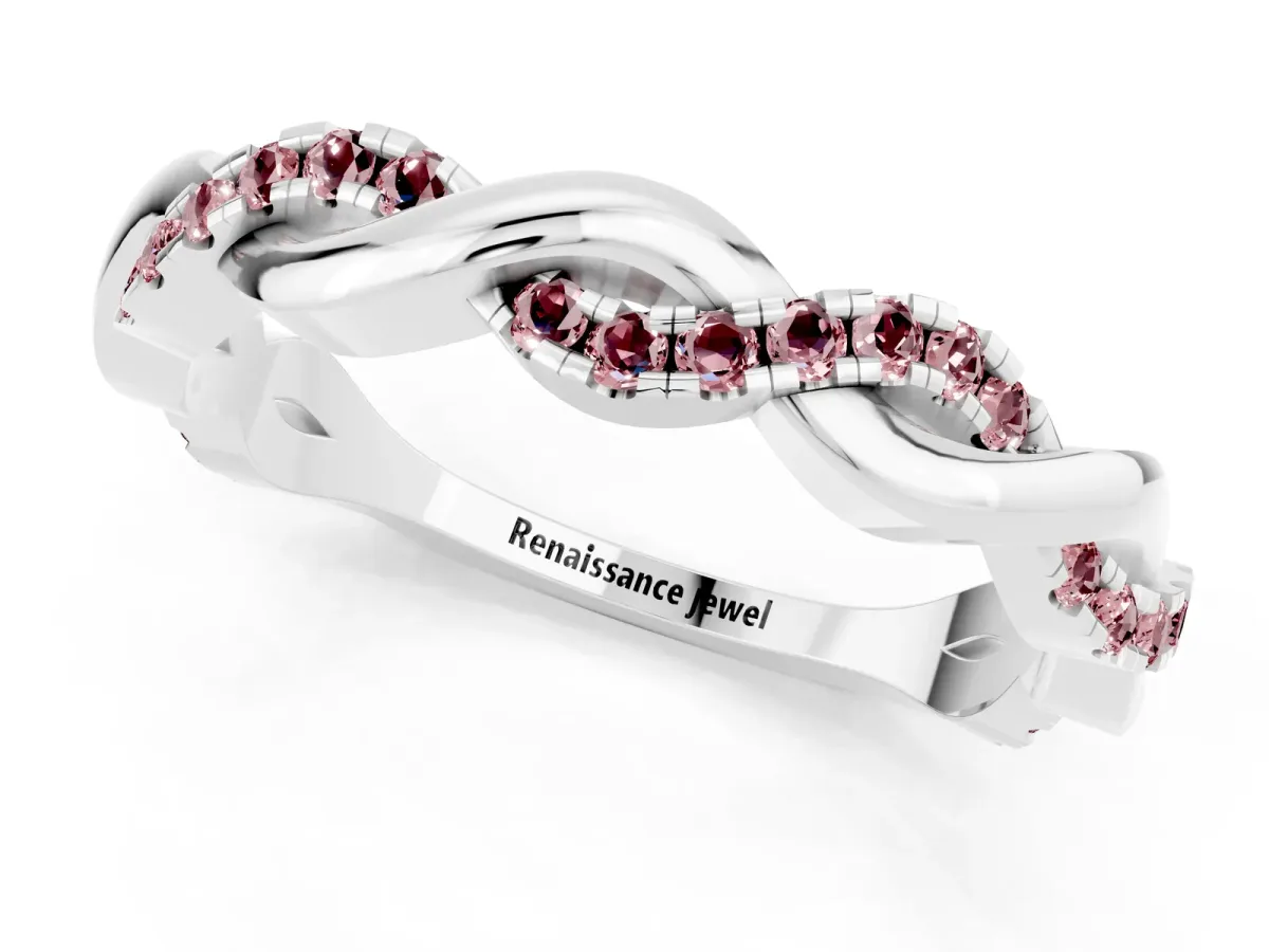 Round Morganite Twist Eternity Band with Pavé Setting Platinum