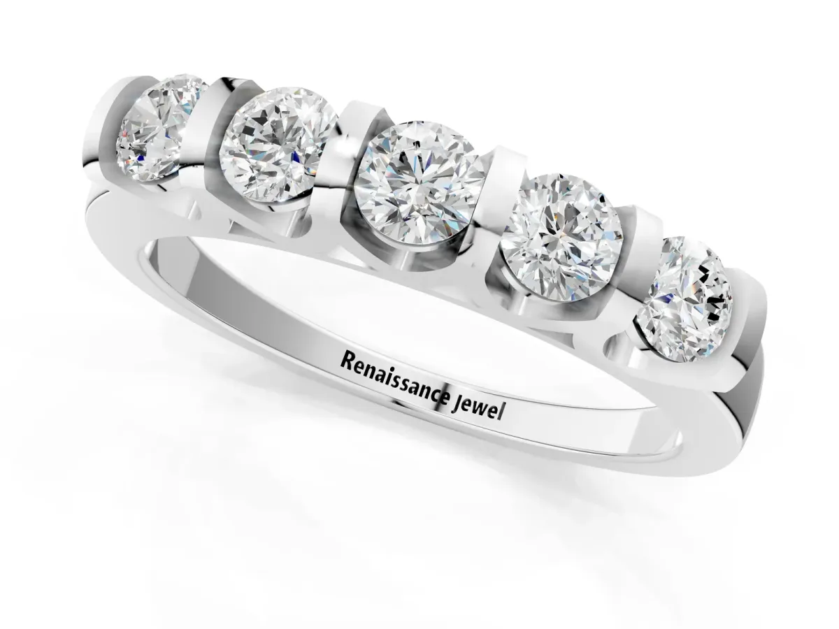 Five-Stone Round Diamond Half-Eternity Bar-Set Ring White gold