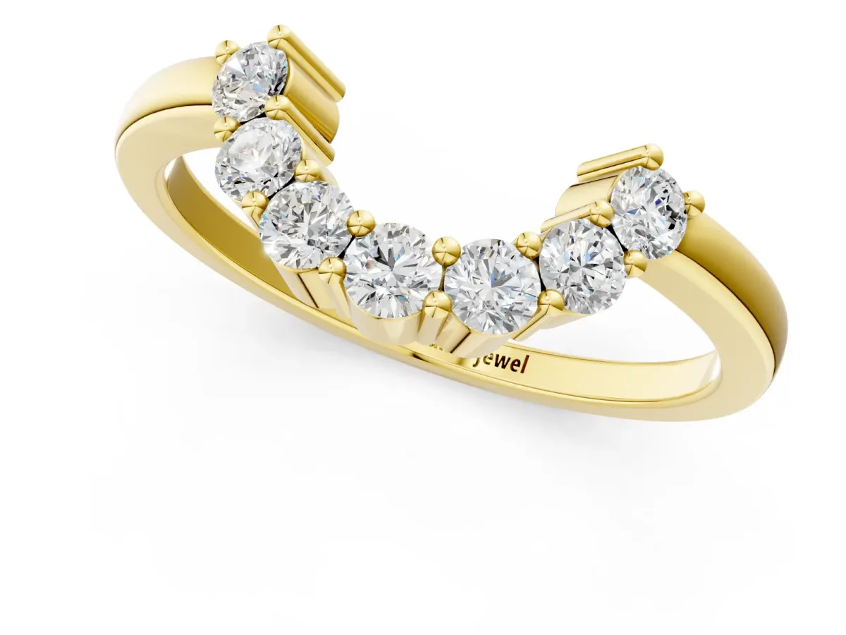 Curved Round Diamond Pave Band with Prong Setting Yellow gold