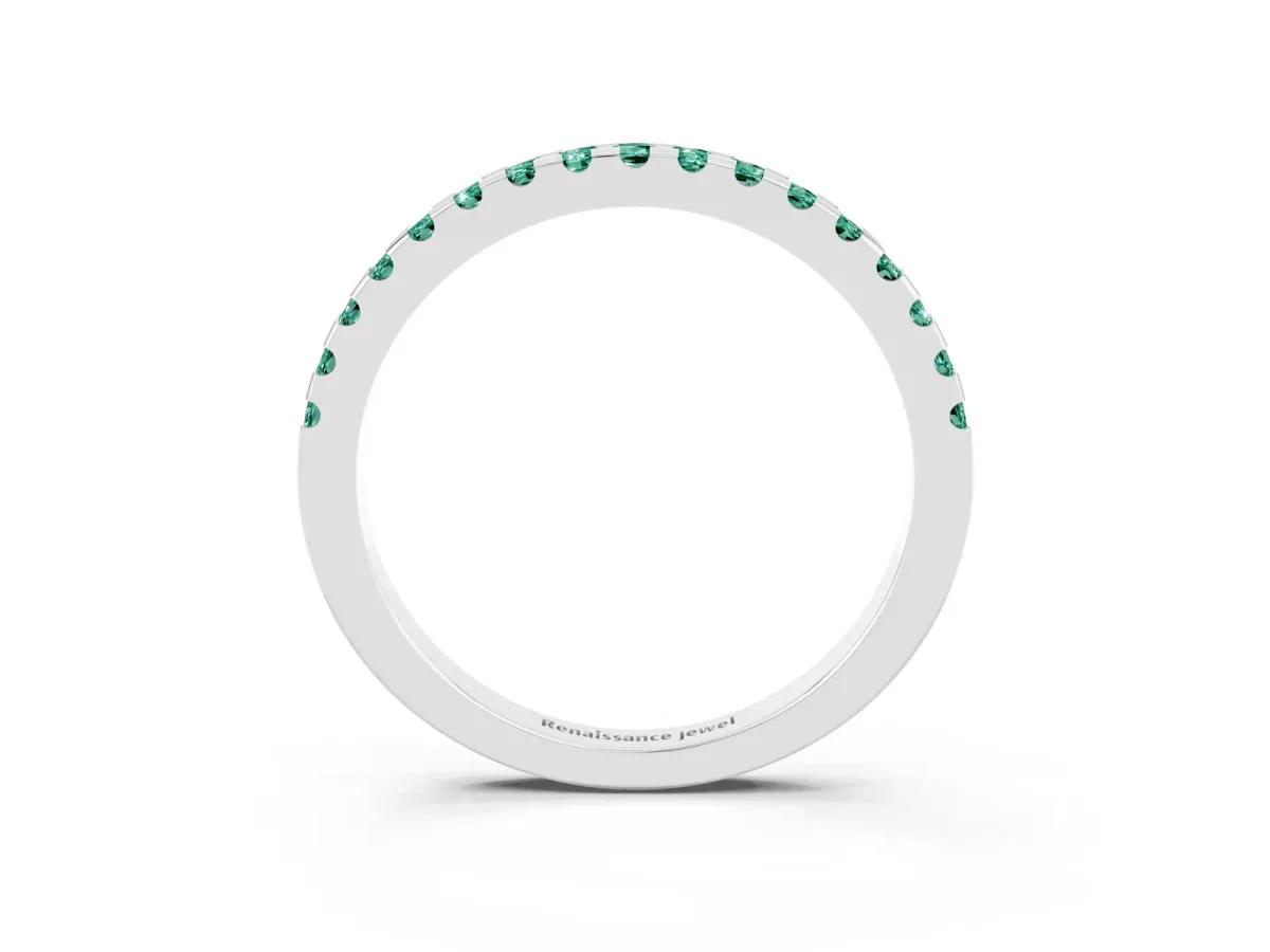 Round Green Sapphire Pavé Set Eternity Band with Micro Prong Setting Silver