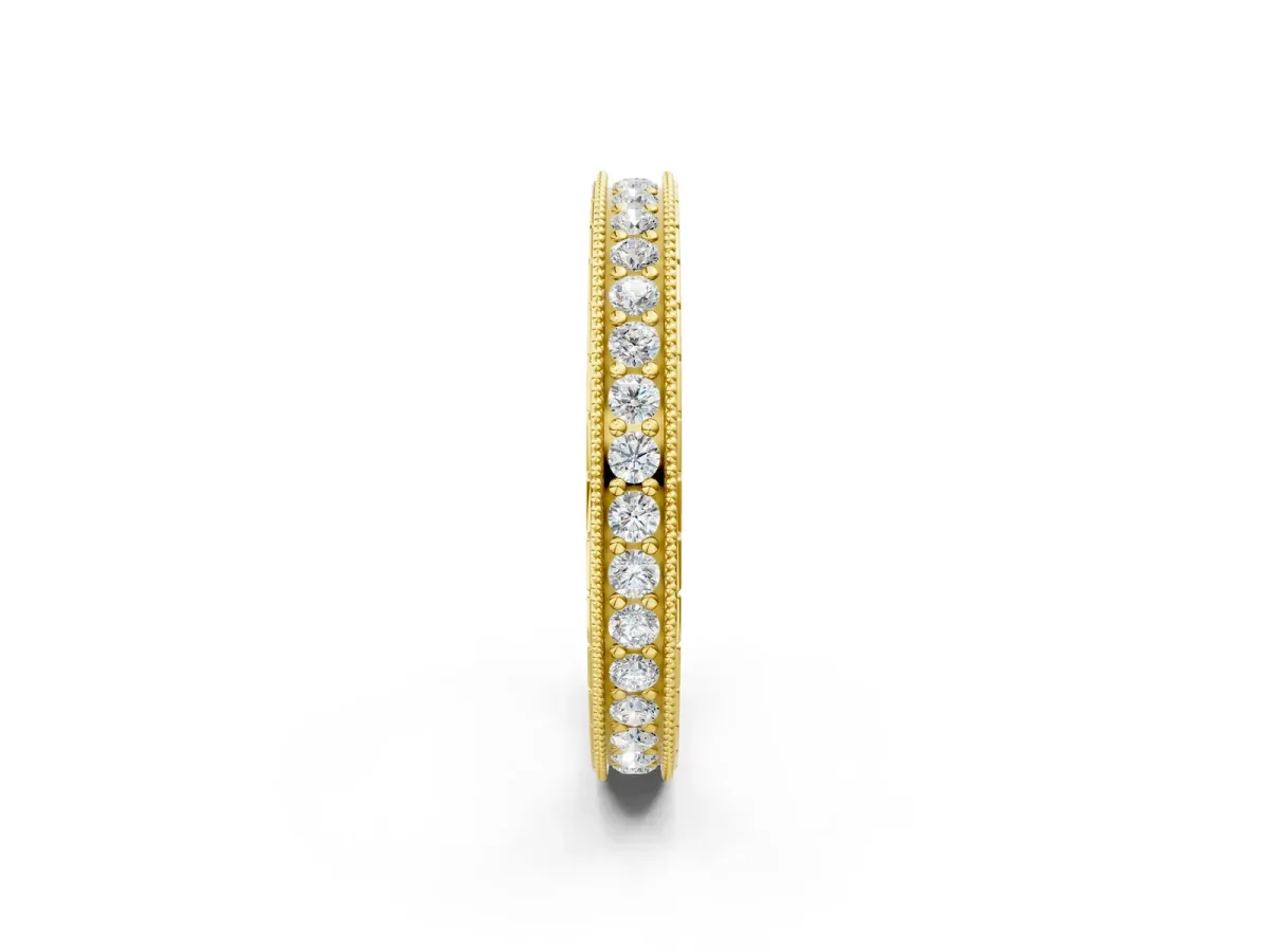 Round Cut Diamond Milgrain Bezel Set Eternity Band Yellow gold