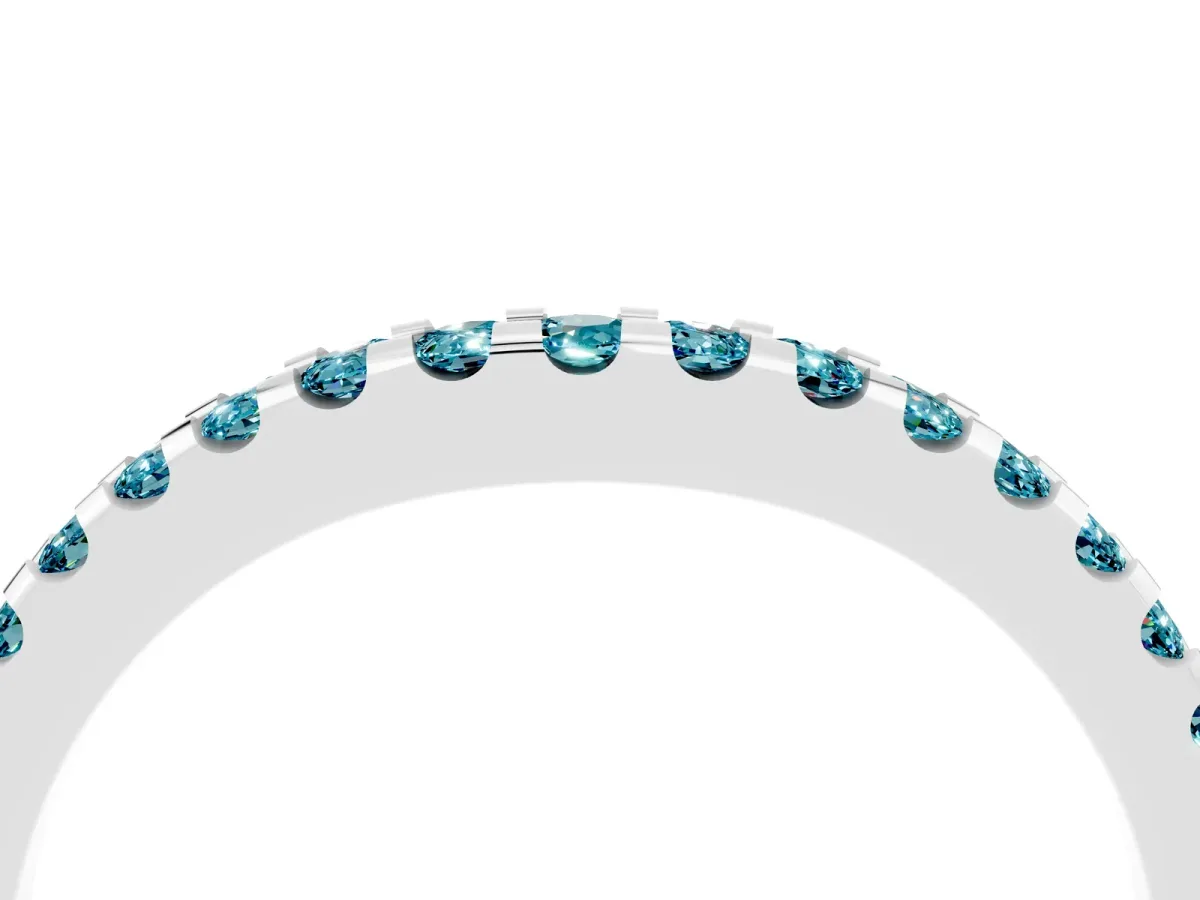 Round Blue Topaz Pavé Curved Wedding Band Platinum