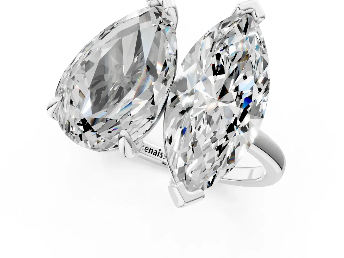 Pear and Marquise Toi Moi Ring with Prong Setting and Plain Band Silver
