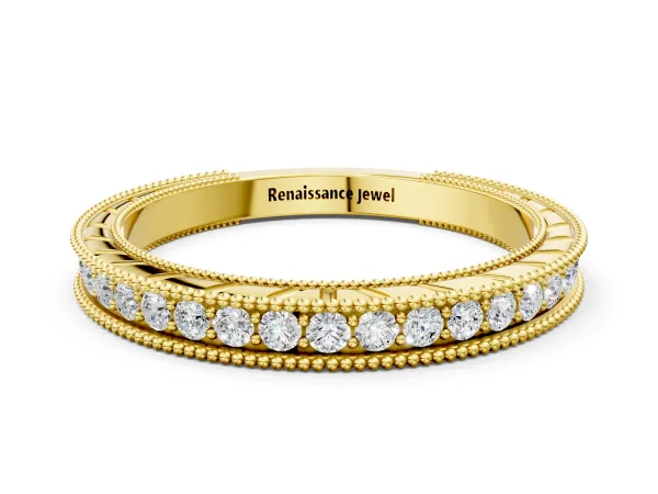 Round Cut Diamond Milgrain Eternity Band with Channel Setting Yellow gold
