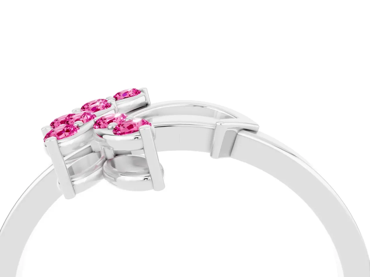 Marquise Pink Sapphire Cluster Bypass Ring with Prong Setting Silver