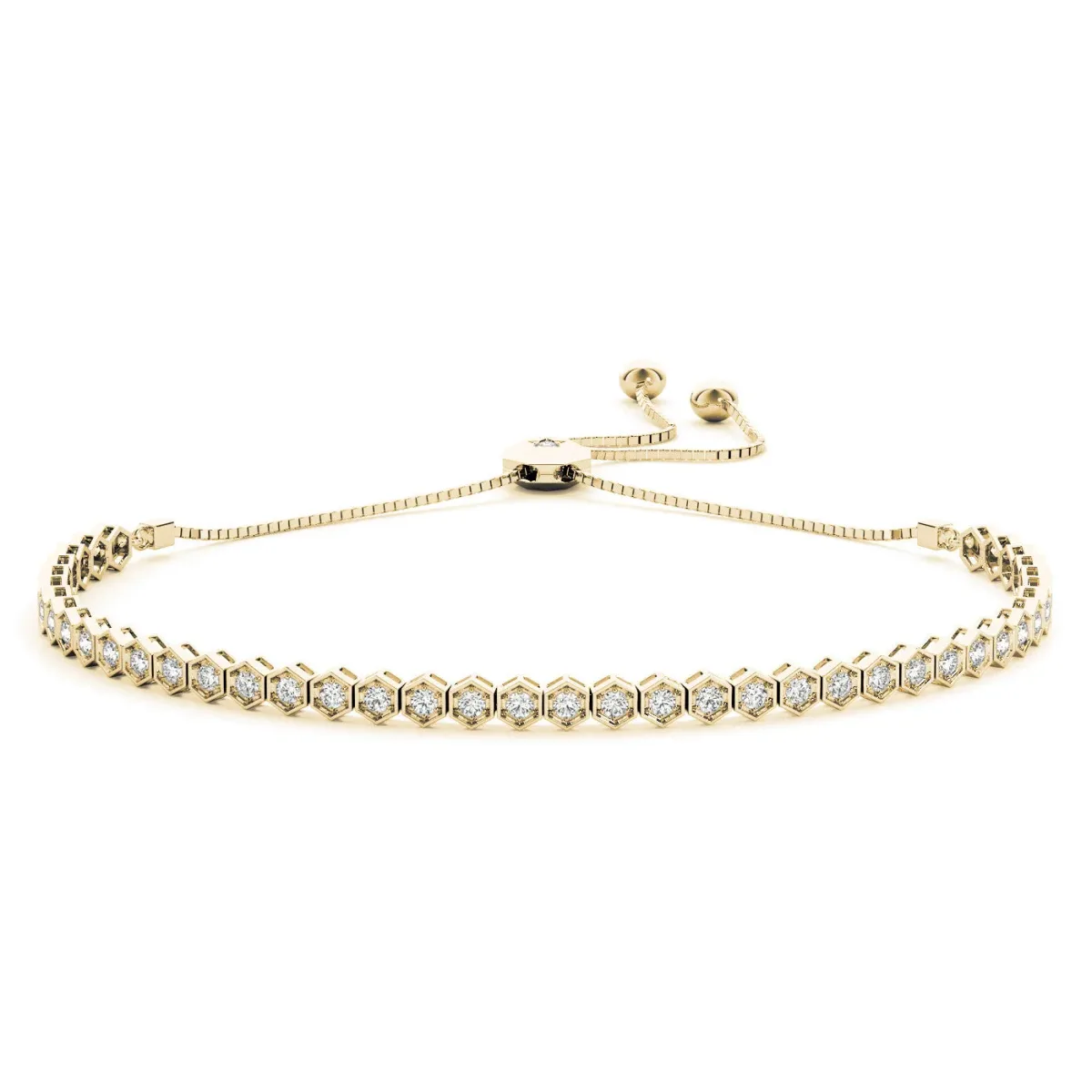Hexagon Diamond Box Chain Slider Bracelet with Bezel Setting Yellow gold