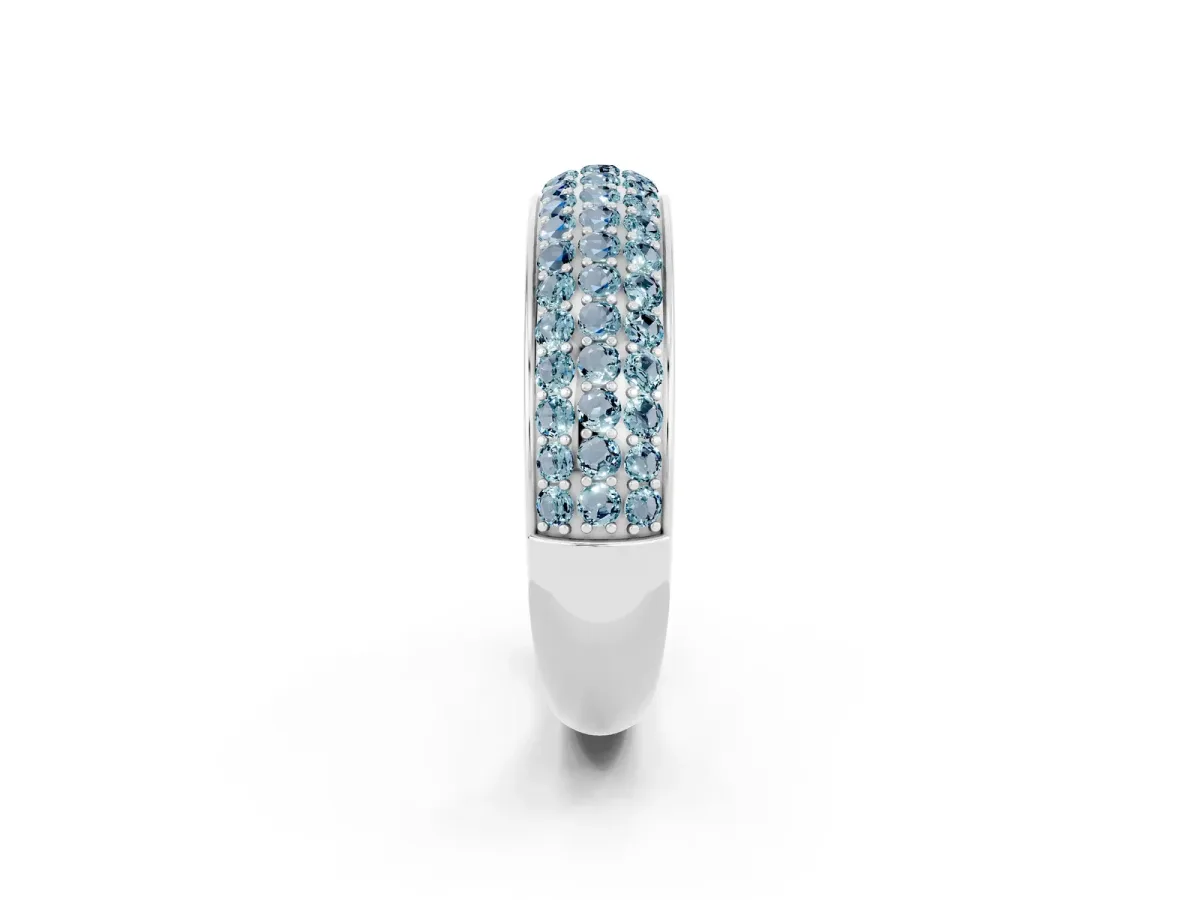Three-Row Round Aquamarine Eternity Band with Shared Prong Setting Silver