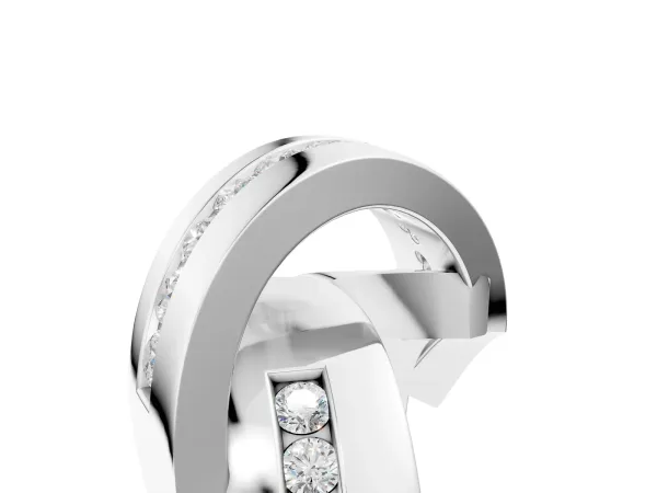 Pavé Round Diamond Crossover Band with Channel Setting Silver