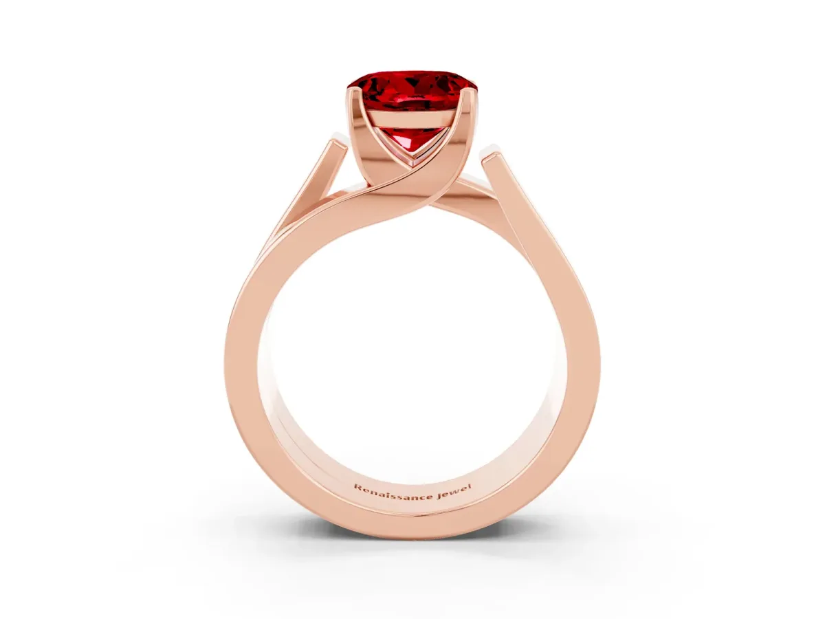 Modern Tension Set Round Cut Ruby Solitaire Wide Band Ring Rose gold