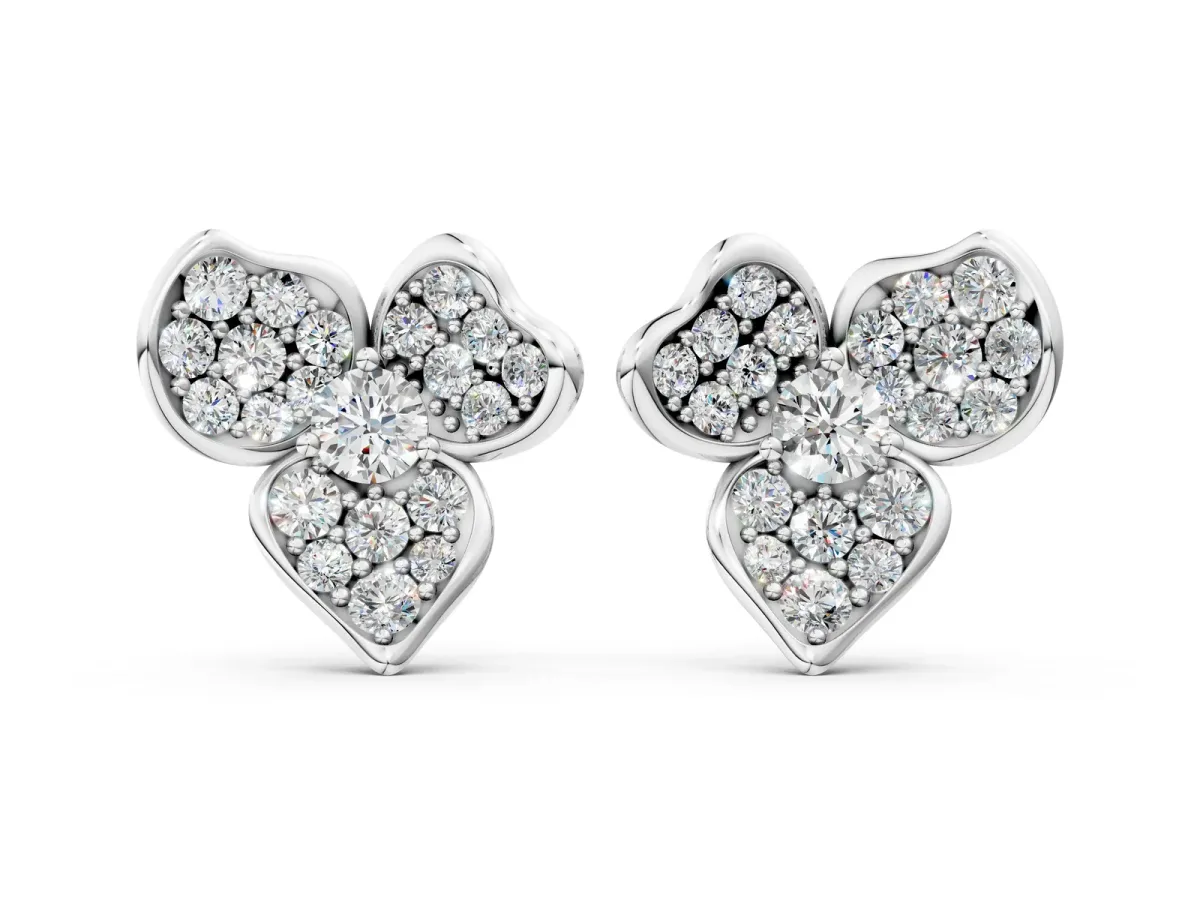 Round Diamond Pavé Flower Stud Earrings Silver