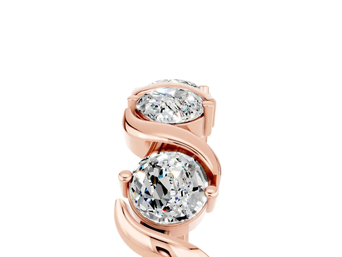 Six-Stone Round Moissanite Wave Band with Shared Prong Setting Rose gold