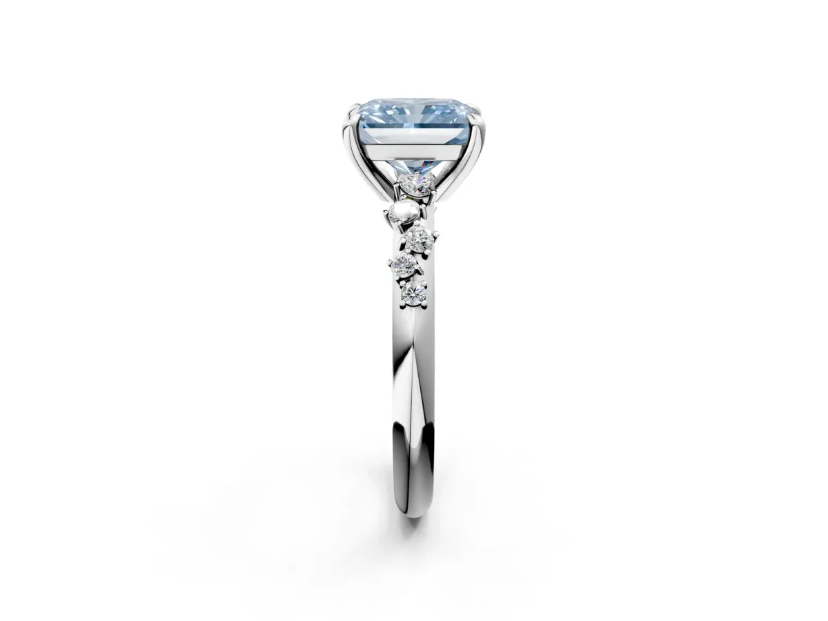 Fancy Blue Radiant Cut Cut Diamond Vine Band with Four-Prong Setting Platinum